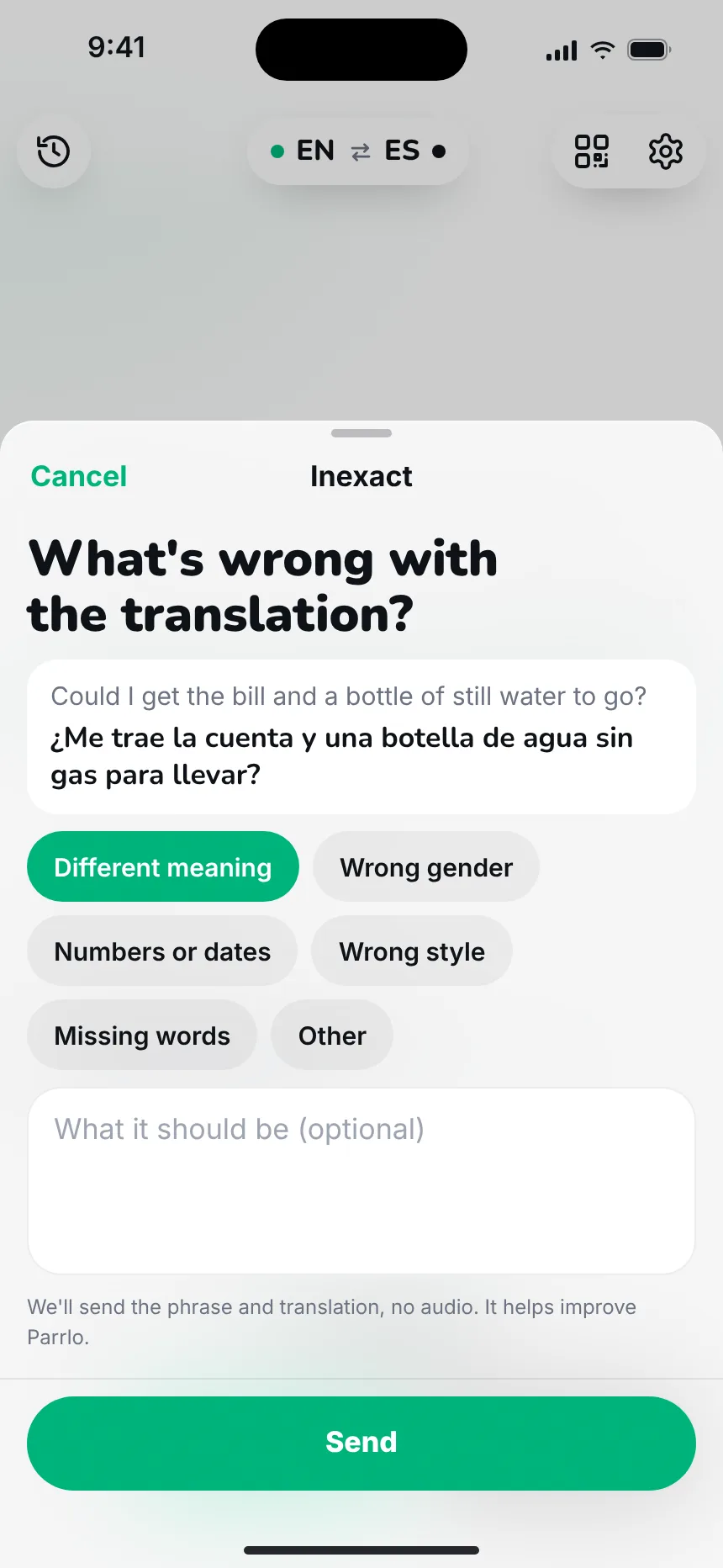 Conversation summary — report inexact