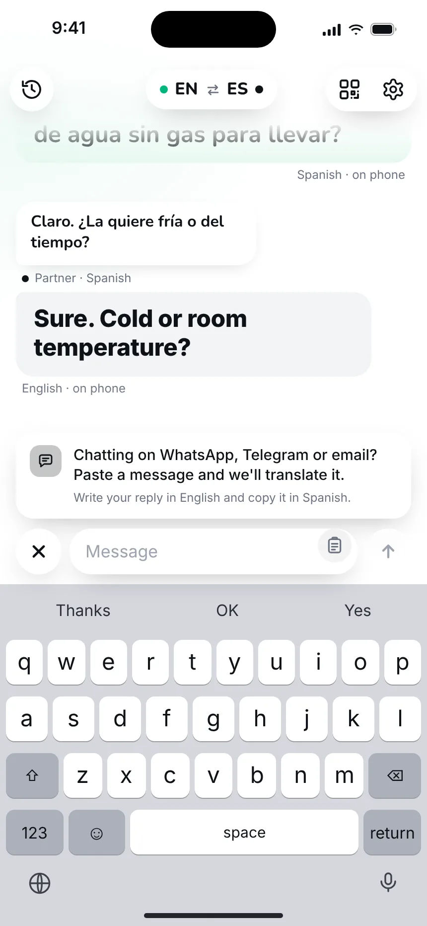 Text mode — your messages — text input hint