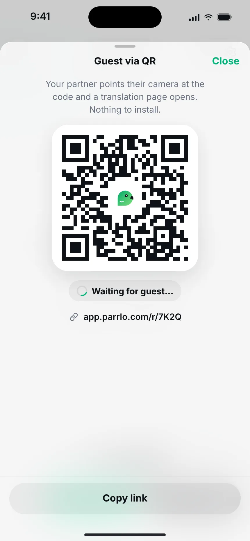 By QR, no install — guest qr waiting