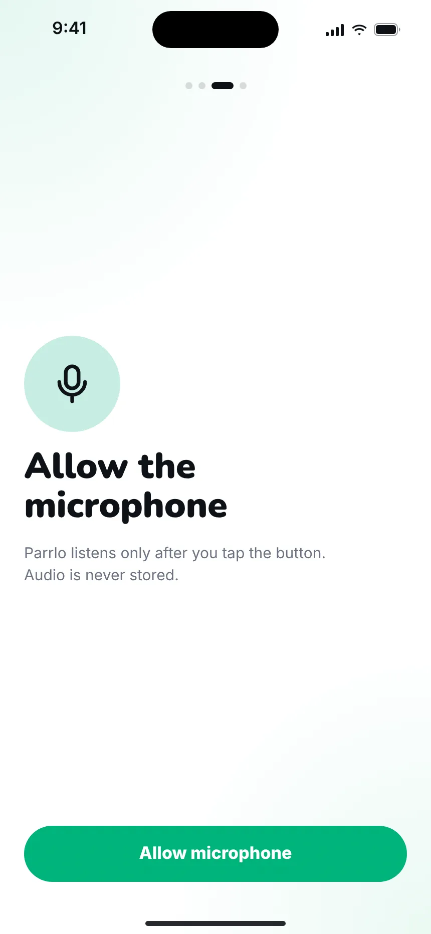 First launch — onboarding mic
